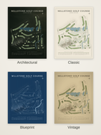 Millstone Golf Course map poster in four styles: Architectural, Classic, Blueprint and Vintage