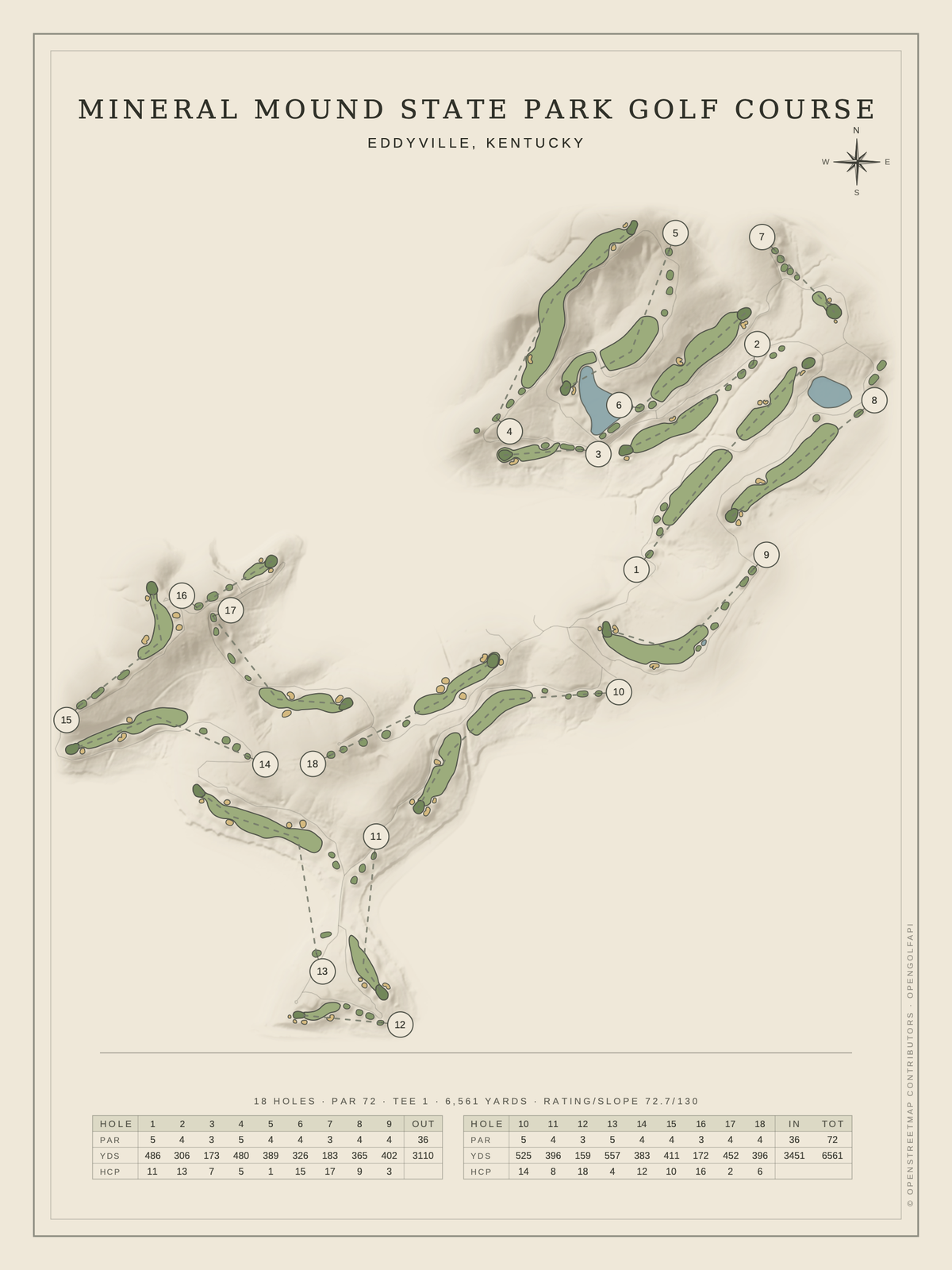 Mineral Mound State Park Golf Course map poster, Classic style, 12×16 / 18×24