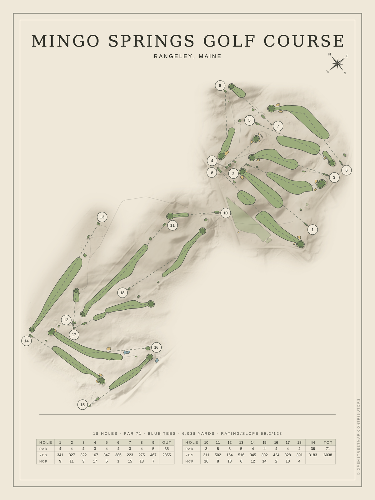 Mingo Springs Golf Course map poster, Classic style, 12×16 / 18×24