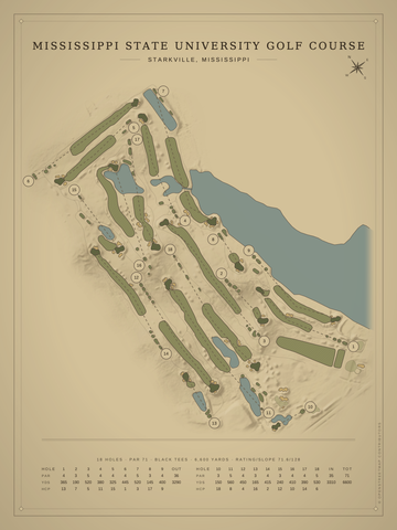 Mississippi State University Golf Course Map poster