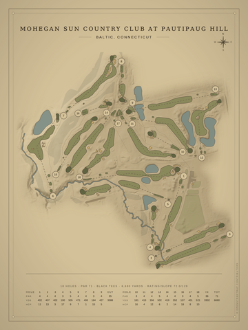 Mohegan Sun Country Club at Pautipaug Hill Course Map poster