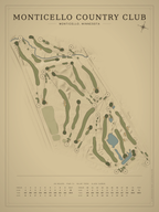 Monticello Country Club course map poster, Vintage style, 12×16 / 18×24