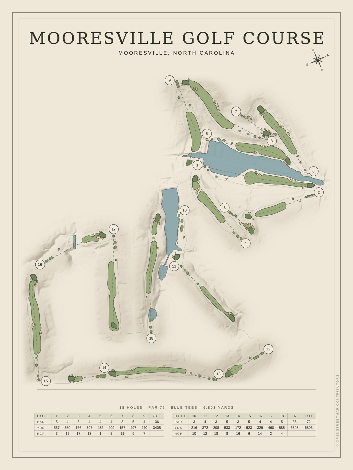 Mooresville Golf Course map poster, Classic style, 12×16 / 18×24