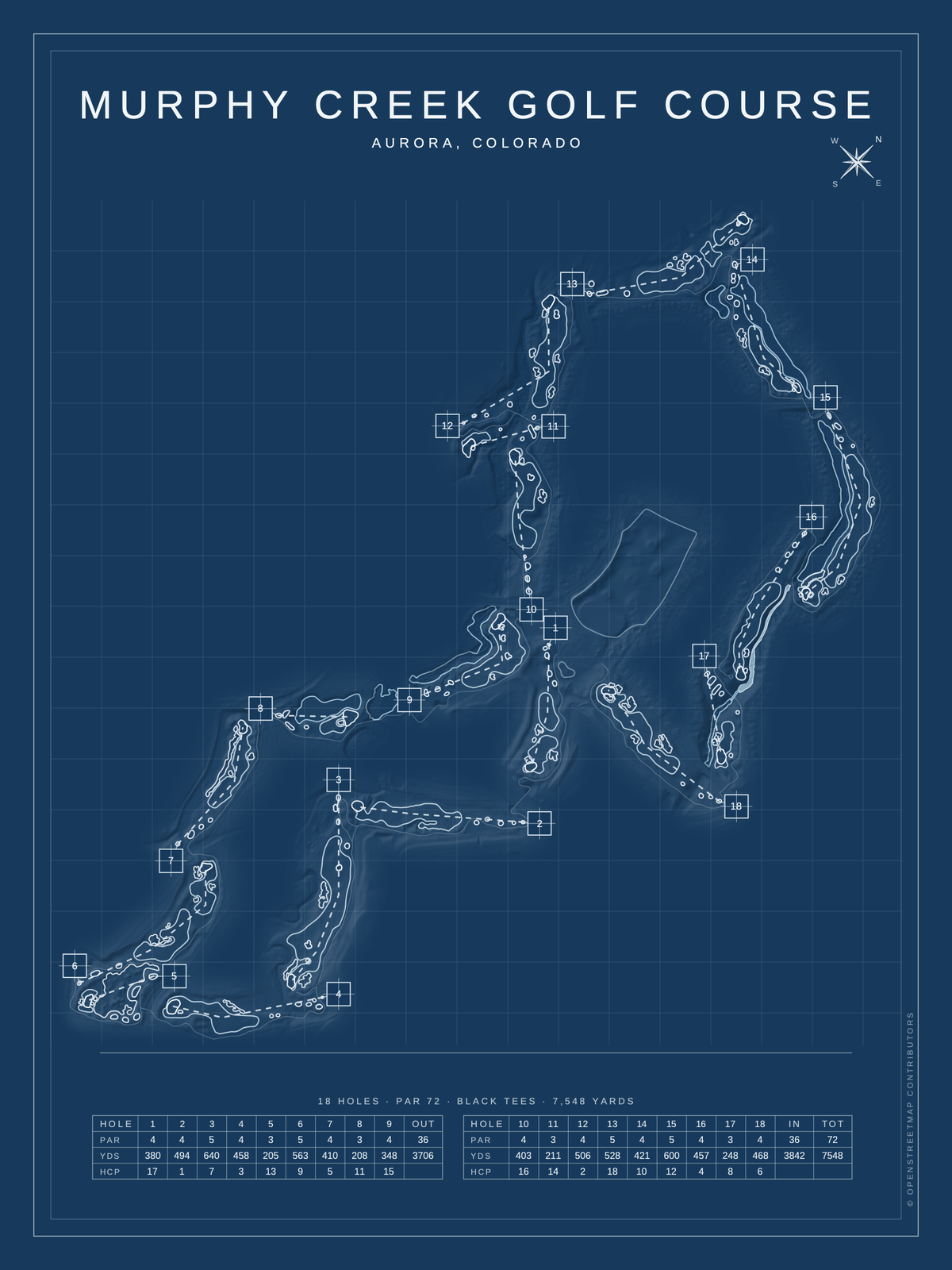 Murphy Creek Golf Course map poster, Blueprint style, 12×16 / 18×24