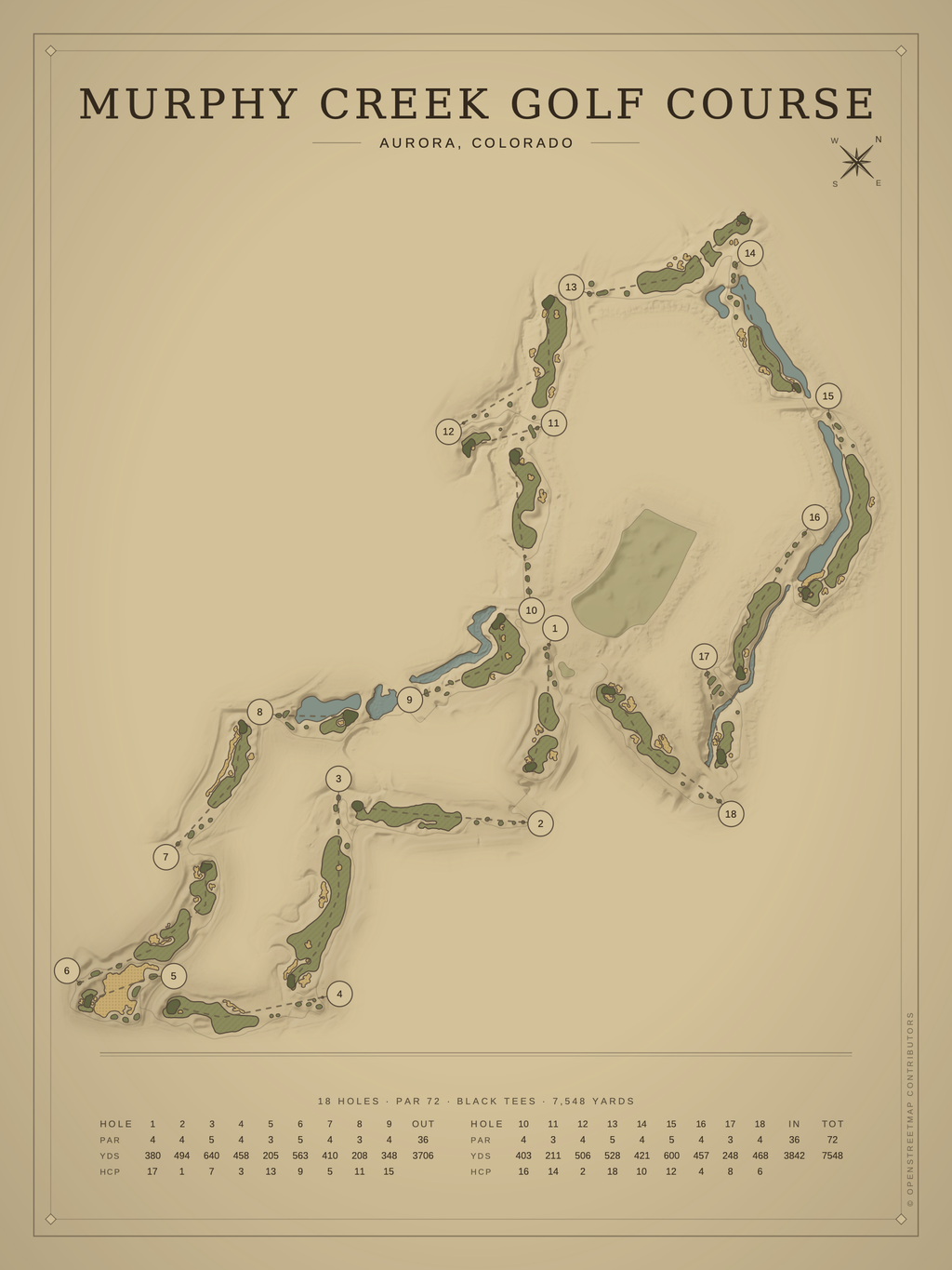 Murphy Creek Golf Course map poster, Vintage style, 12×16 / 18×24