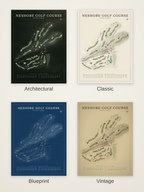 Neshobe Golf Course map poster in four styles: Architectural, Classic, Blueprint and Vintage