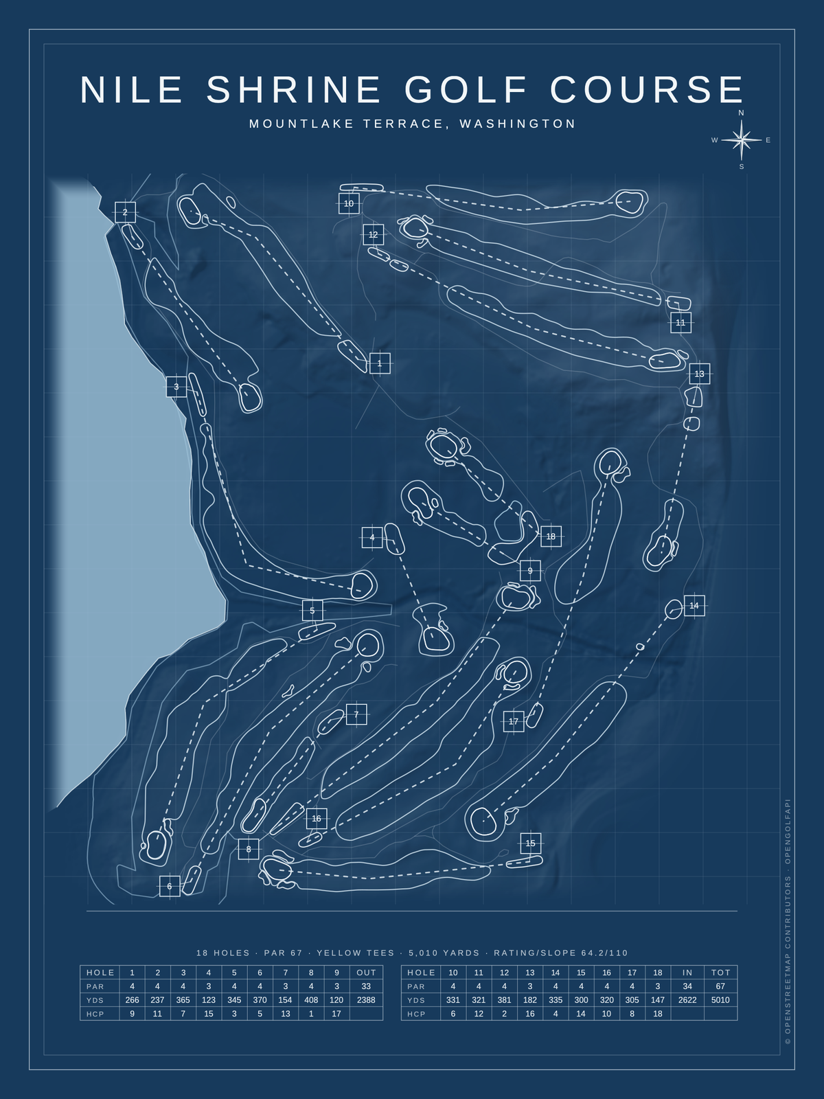 Nile Shrine Golf Course map poster, Blueprint style, 12×16 / 18×24