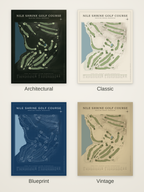 Nile Shrine Golf Course map poster in four styles: Architectural, Classic, Blueprint and Vintage