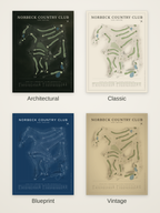 Norbeck Country Club course map poster in four styles: Architectural, Classic, Blueprint and Vintage