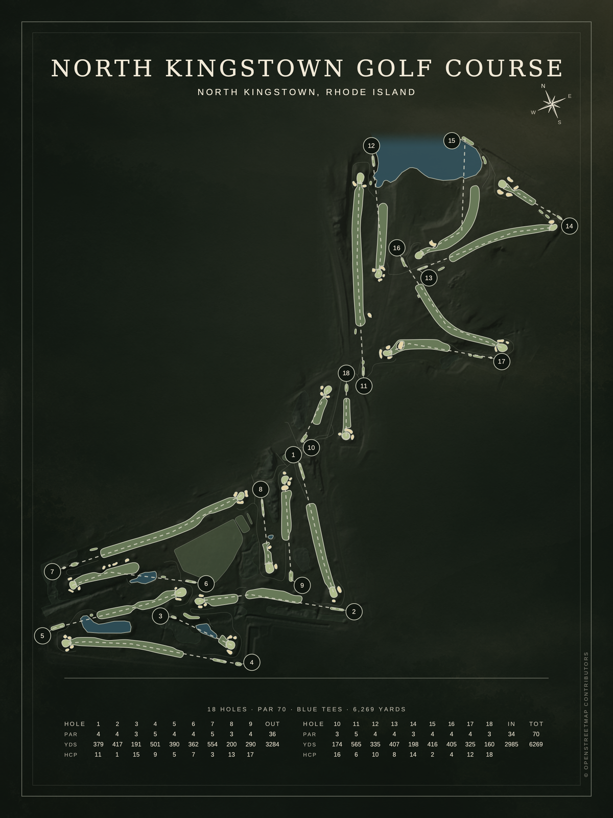 North Kingstown Golf Course map poster, Architectural style, 12×16 / 18×24