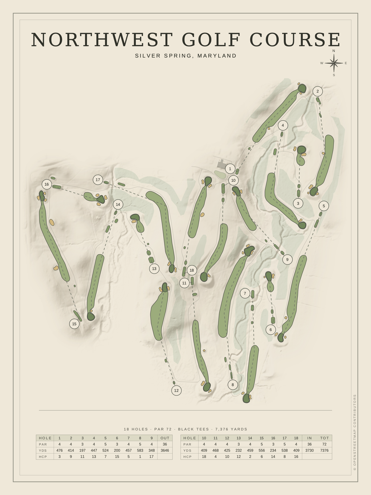 Northwest Golf Course map poster, Classic style, 12×16 / 18×24