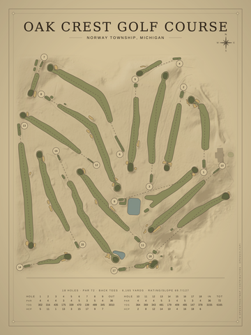 Oak Crest Golf Course Map poster