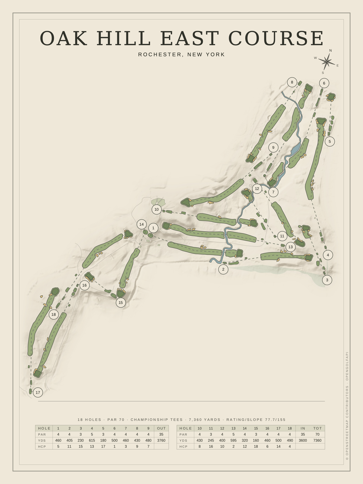 Oak Hill East Course map poster, Classic style, 12×16 / 18×24