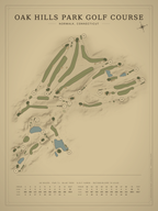 Oak Hills Park Golf Course map poster, Vintage style, 12×16 / 18×24
