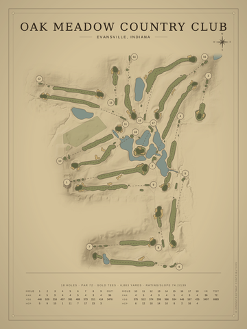 Oak Meadow Country Club Course Map poster