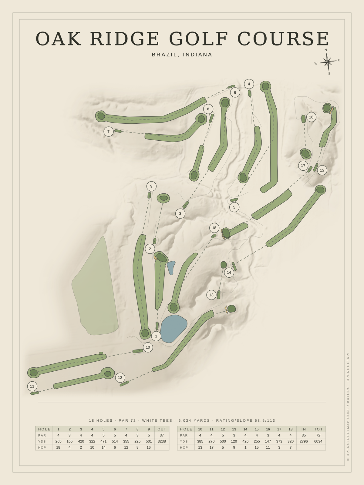 Oak Ridge Golf Course map poster, Classic style, 12×16 / 18×24