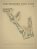 Oak Shadows Golf Club course map poster, Vintage style, 12×16 / 18×24