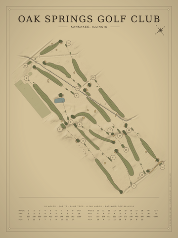 Oak Springs Golf Club Course Map poster