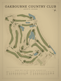 Oakbourne Country Club course map poster, Vintage style, 12×16 / 18×24