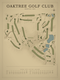 Oaktree Golf Club course map poster, Vintage style, 12×16 / 18×24