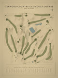 Oakwood Country Club Golf Course map poster, Vintage style, 12×16 / 18×24