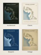 Ocean Course map poster in four styles: Architectural, Classic, Blueprint and Vintage