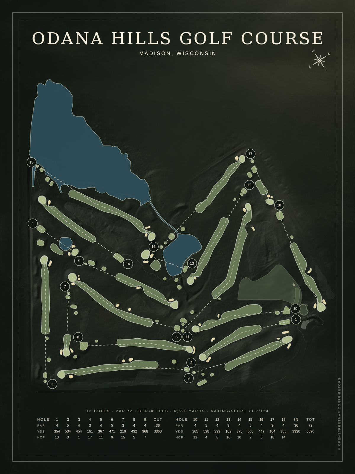 Odana Hills Golf Course map poster, Architectural style, 12×16 / 18×24