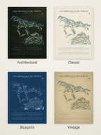 Old American & The Tribute course map poster in four styles: Architectural, Classic, Blueprint and Vintage