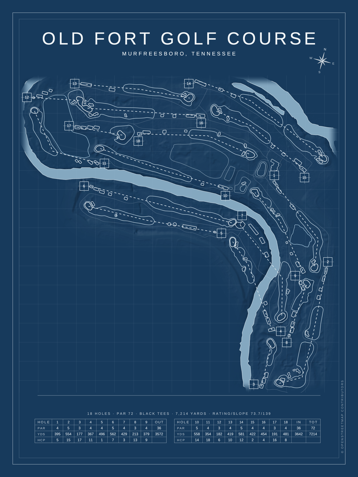 Old Fort Golf Course map poster, Blueprint style, 12×16 / 18×24