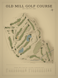 Old Mill Golf Course map poster, Vintage style, 12×16 / 18×24