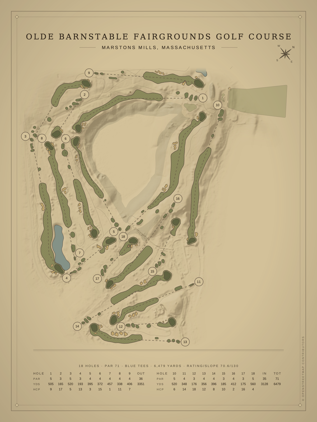 Olde Barnstable Fairgrounds Golf Course map poster, Vintage style, 12×16 / 18×24