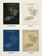 Outlook Golf course map poster in four styles: Architectural, Classic, Blueprint and Vintage