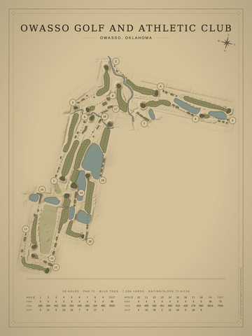 Owasso Golf and Athletic Club Course Map poster
