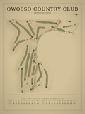 Owosso Country Club course map poster, Vintage style, 12×16 / 18×24