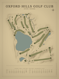 Oxford Hills Golf Club course map poster, Vintage style, 12×16 / 18×24