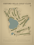 Oxford Hills Golf Club course map poster, Vintage style, 12×16 / 18×24