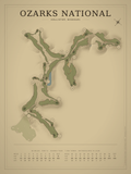 Ozarks National course map poster, Vintage style, 12×16 / 18×24