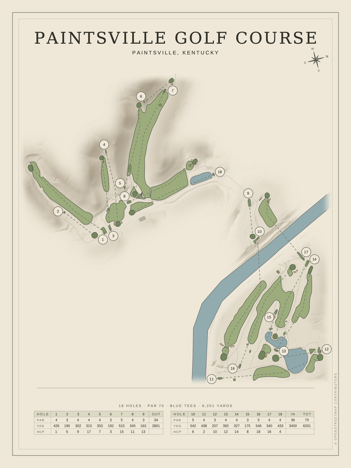 Paintsville Golf Course map poster, Classic style, 12×16 / 18×24
