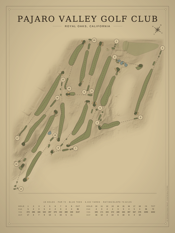 Pajaro Valley Golf Club Course Map poster