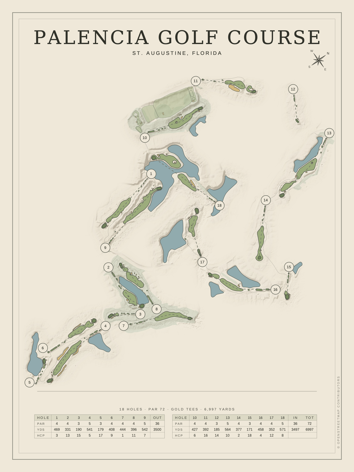 Palencia Golf Course map poster, Classic style, 12×16 / 18×24