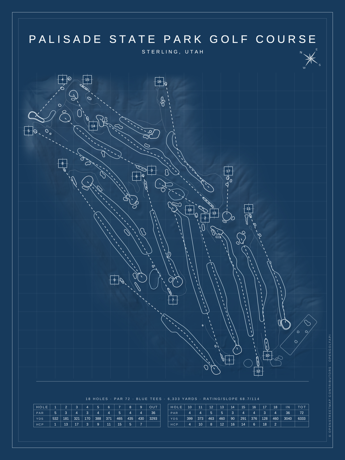 Palisade State Park Golf Course map poster, Blueprint style, 12×16 / 18×24