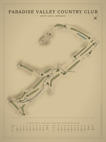 Paradise Valley Country Club Course Map poster