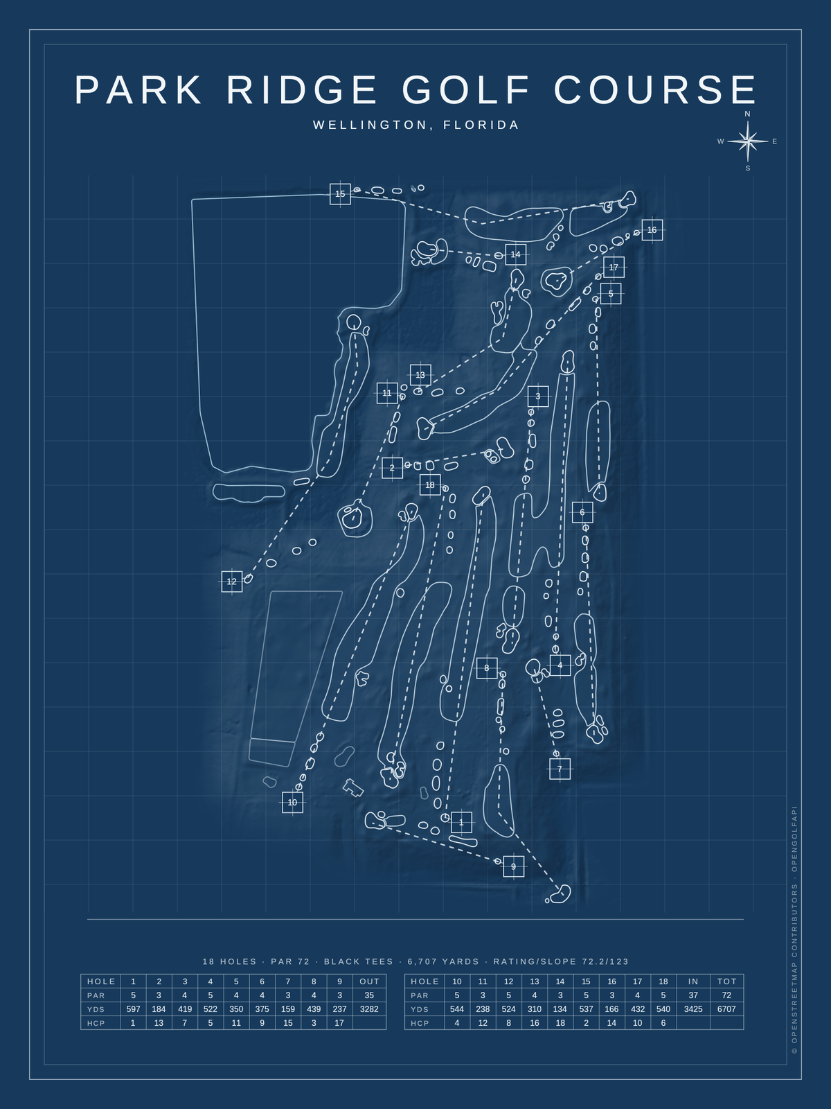 Park Ridge Golf Course map poster, Blueprint style, 12×16 / 18×24