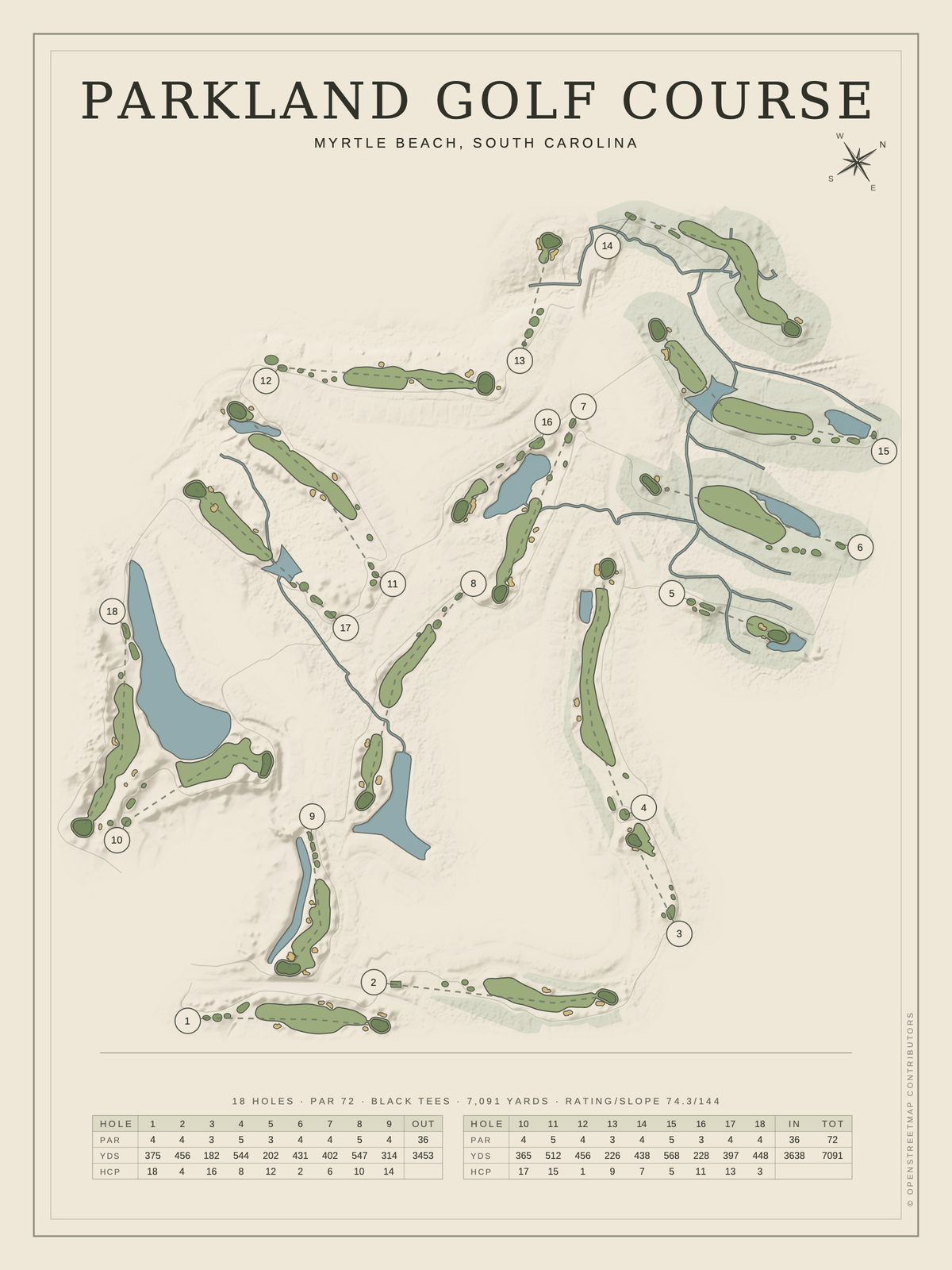 Parkland Golf Course map poster, Classic style, 12×16 / 18×24
