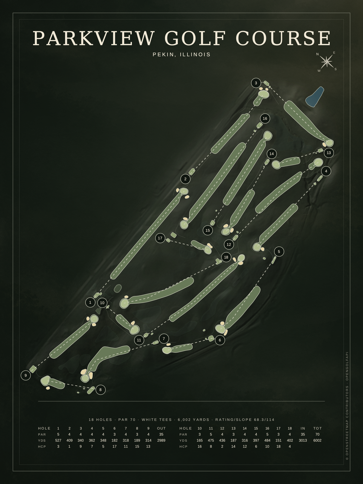 Parkview Golf Course map poster, Architectural style, 12×16 / 18×24