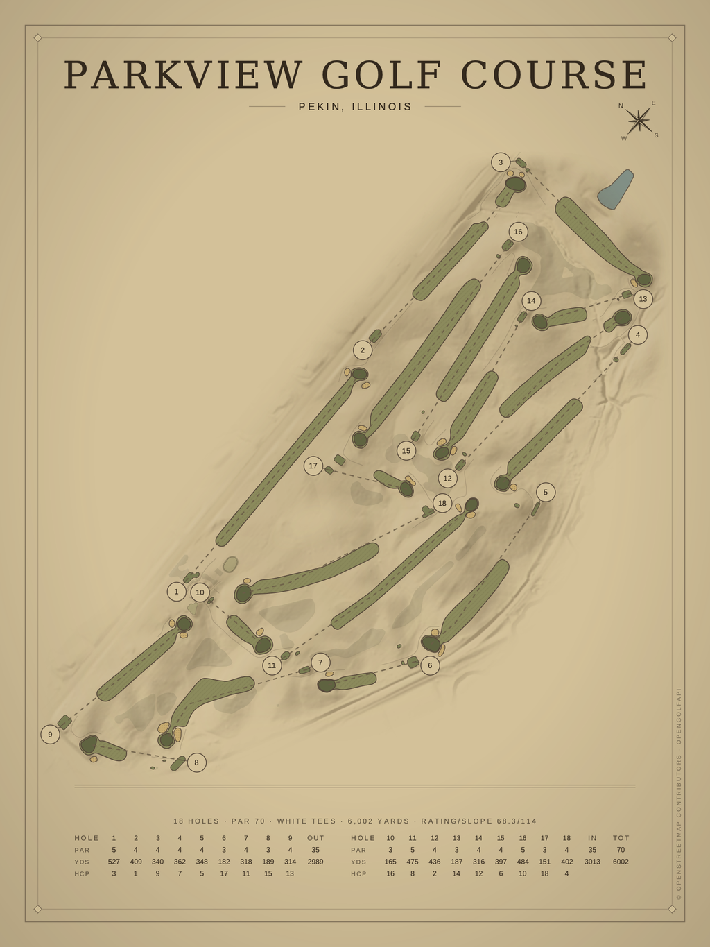Parkview Golf Course map poster, Vintage style, 12×16 / 18×24