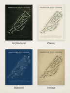 Parkview Golf Course map poster in four styles: Architectural, Classic, Blueprint and Vintage