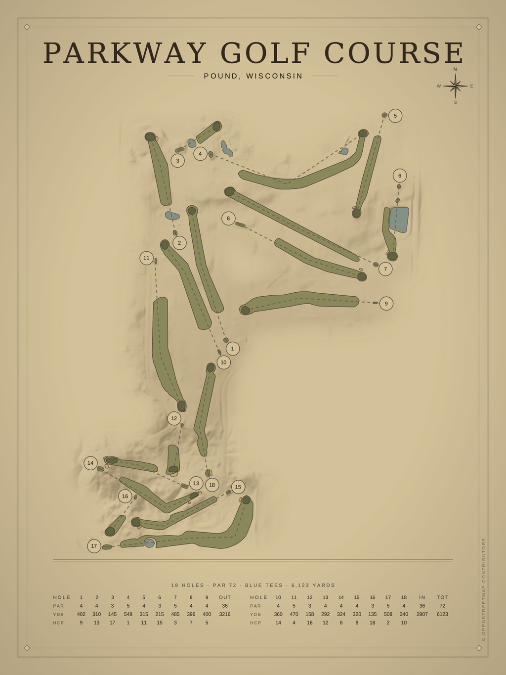 Parkway Golf Course map poster, Vintage style, 12×16 / 18×24