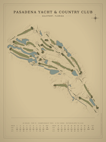 Pasadena Yacht & Country Club Course Map poster