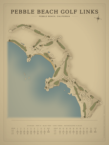 Pebble Beach Golf Links Course Map poster